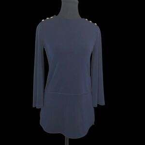 Ralph Lauren Navy Blouse with Classic Gold Shoulder Buttons  Size XXS